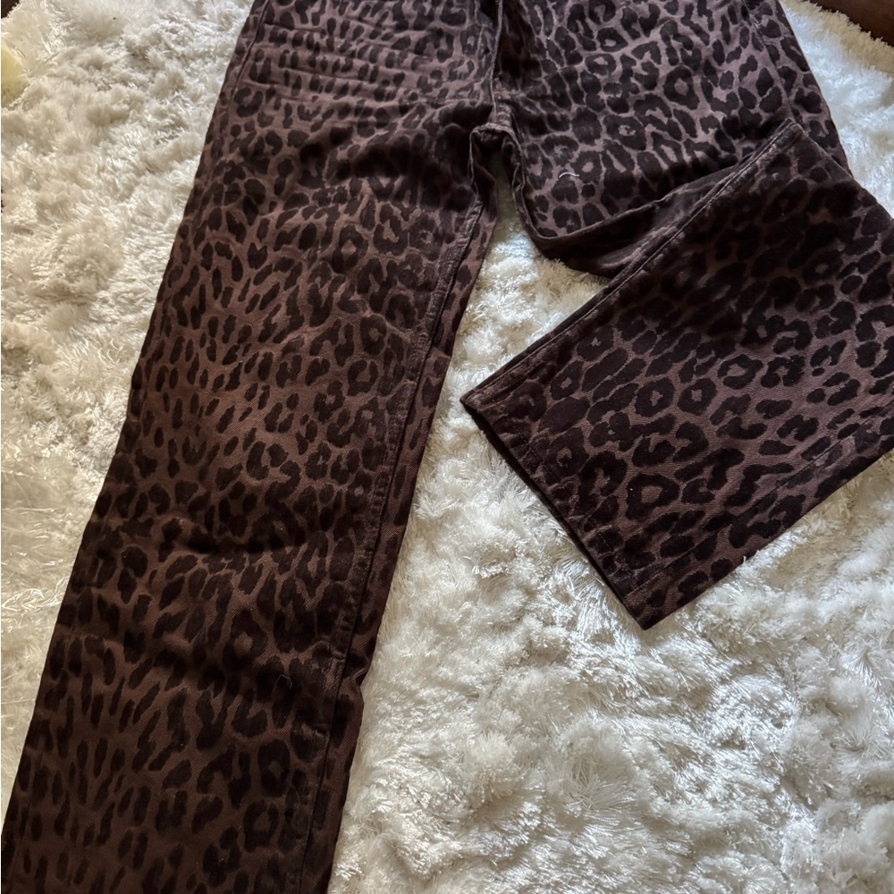 Zara Leopard Print Boot Cut Jeans - Brown